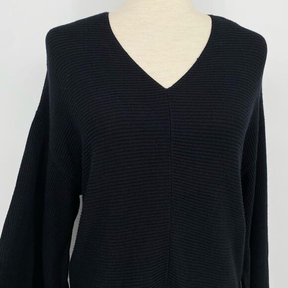 NWT 1STATE Black Ribbed Balloon Sleeve V Neck Sweater Size XS Boho Casual - Picture 5 of 9